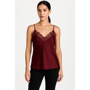 Silky Lace-Trim Cami Tank - Burgundy